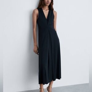 Mango MNG - black v neck flowy midi dress